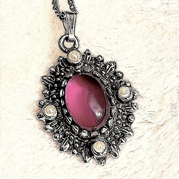 NWOT 💜 SARA COVENTRY VTG PURPLE AMETHYST & PEARLS PENDANT SILVER CHAIN NECKLACE - Picture 1 of 8